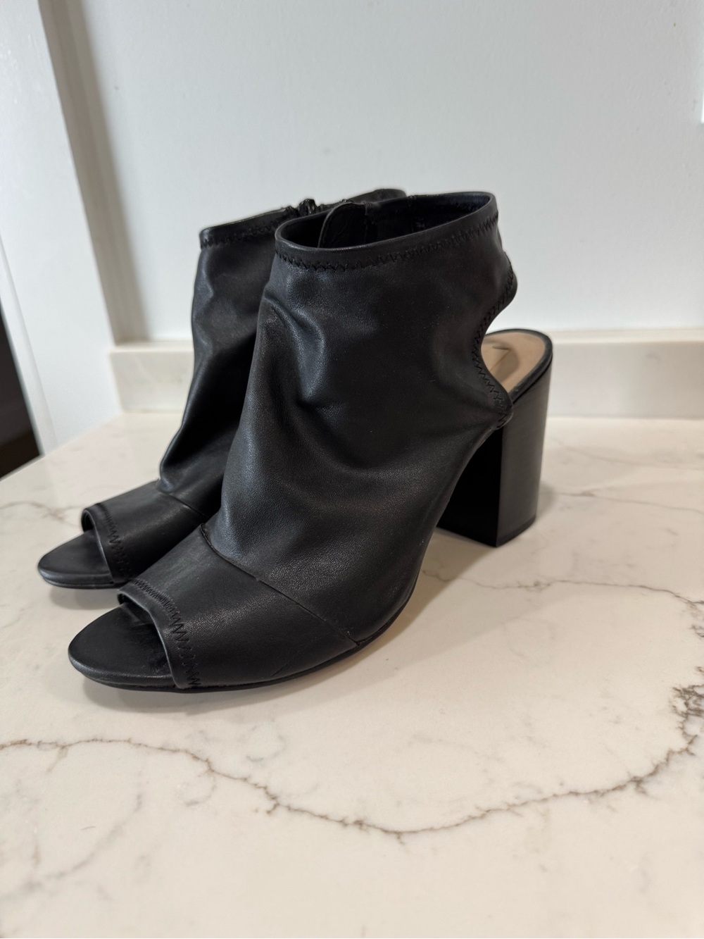 Aldo Black Peep-Toe Block Heel Ankle Bootie - Picture 2 of 4